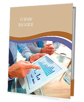 Modern people doing business, graphs and charts being demonstrated on the screen of a touch-pad Presentation Folder