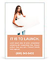 Portrait of a beautiful young woman with blank billboard isolated on white background Ad Template