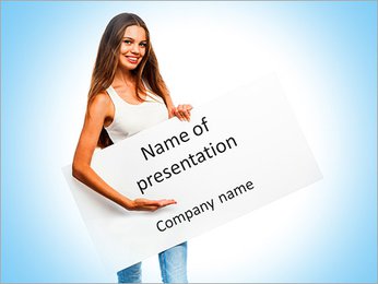 Portrait of a beautiful young woman with blank billboard isolated on white background PowerPoint Template