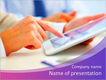 Female office worker using touchpad PowerPoint Template