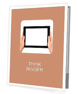 Female hands holding a tablet touch computer gadget with isolated screen Presentation Folder