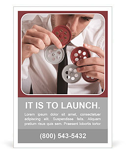 Teamwork concept with businessman working with gear Ad Template