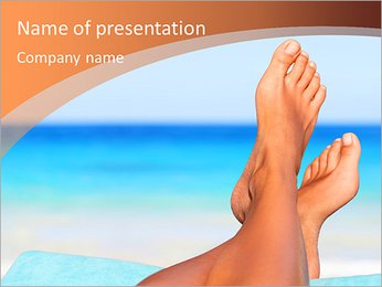 Vacation holidays. Woman feet closeup of girl relaxing on beach on sunbed enjoying sun on sunny summ PowerPoint Template