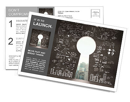 Opened concrete wall in form of a keyhole with drawing business concept Postcard Template