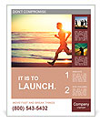Man running on the beach at sunset Poster Template