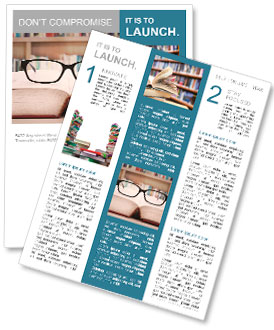 Closeup of reading glasses on the book. shot in the library Newsletter Template