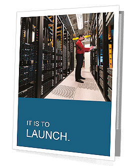 Young IT administrator installing a new rack mount server. Large scale storage server is also seen. Presentation Folder