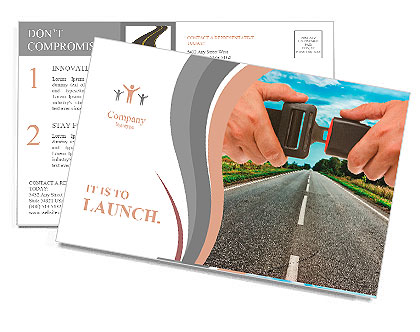 Hands button safety belt on the background of the road Postcard Template