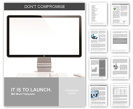Computer monitor with white blank screen isolated on white background Word Template