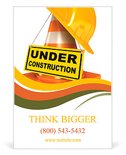 Helmet for builder worker. Traffic cones. Under construction sign. Icon isolated on white background Ad Template