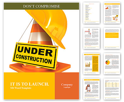 Helmet for builder worker. Traffic cones. Under construction sign. Icon isolated on white background Word Template