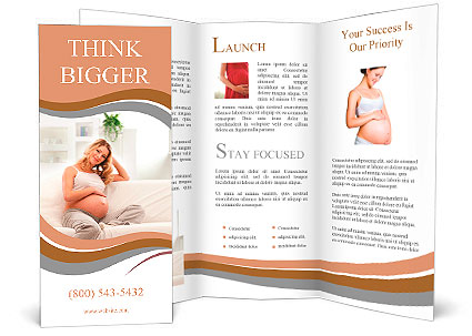 Young attractive pregnant woman on the sofa isolated on white Brochure Template