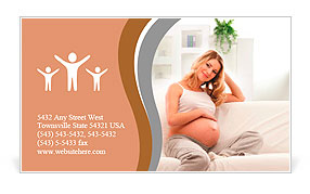 Young attractive pregnant woman on the sofa isolated on white Business Card Template