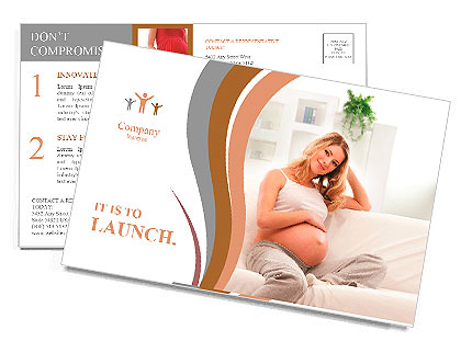 Young attractive pregnant woman on the sofa isolated on white Postcard Template