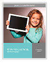 Happy child with tablet computer. Kid showing Word Template