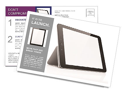 Black abstract tablet computer (pc) on white background, 3d render Postcard Template