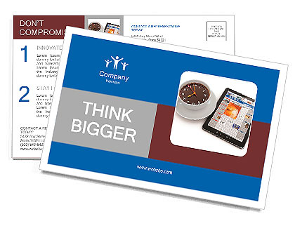 Morning news. Tablet pc and clock as cup of coffee. 3d Postcard Template