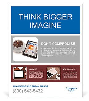 Morning news. Tablet pc and clock as cup of coffee. 3d Poster Template