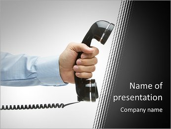 Human hand holding vintage telephone, isolated on white with copy space PowerPoint Template
