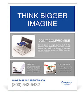 E-commerce. Laptop and credit card on white isolated background. 3d Poster Template