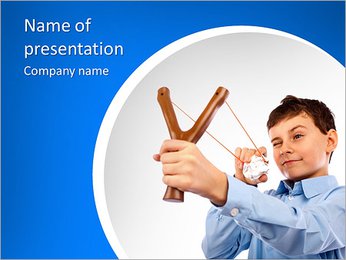 Portrait of a schoolboy sending notes or messages with slingshot and a piece of crumpled paper PowerPoint Template