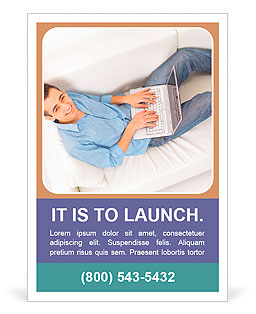 Portrait of a man relaxing on couch while using a laptop Ad Template