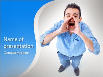 Closeup portrait of a young man screaming out loud on a white background PowerPoint Template