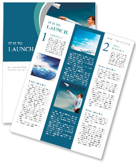 Image of businessman letting paper airplane fly and looking at it on background of blue sky Newsletter Template