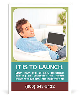 Portrait of a man relaxing on couch while using a laptop Ad Template