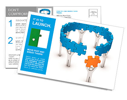 Man with last jigsaw piece for puzzle wheel Postcard Template