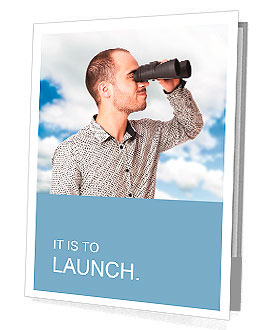Business man with binoculars looking to the future or looking for a professional staff Presentation Folder