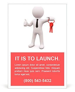 3D man standing and holding red keys Ad Template