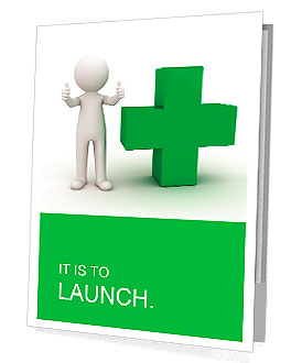 3d man showing thumbs up with green plus sign on white background Presentation Folder