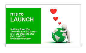Love the earth concept, 3d man hugging green globe on white background Business Card Template