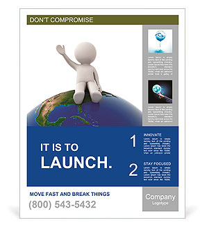 3d human sitting on the planet and waving Poster Template