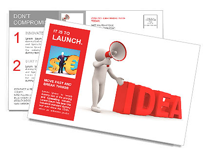 3d person with a megaphone and word " Idea" - 3d render illustration Postcard Template