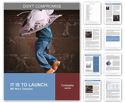 Hip hop girl dancing in modern style over urban grey brick wall Word Template