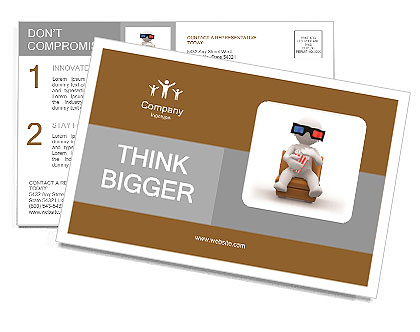 3d human wearing 3d glasses and eating popcorn Postcard Template