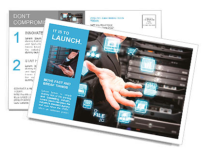 Programmer and icon control the system in data center room Postcard Template