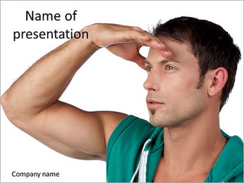 Portrait of handsome man looking far away at a distance object PowerPoint Template