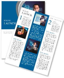 Business man pressing application button Newsletter Template