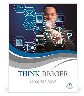 Business man pressing application button Poster Template