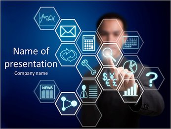 Business man pressing application button PowerPoint Template