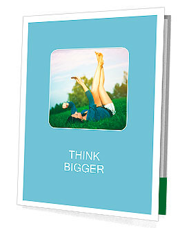 Girl photographs her legs while lying in the park Presentation Folder