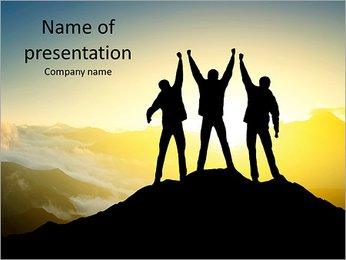Silhouette of a team of people climbing to the top of the mountain PowerPoint Template