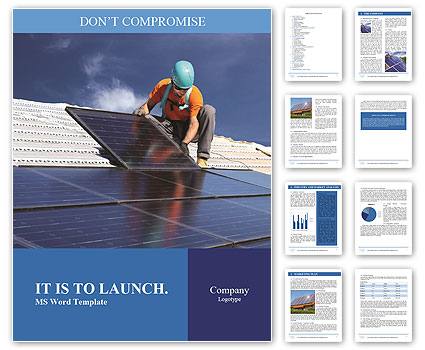 Workers install a solar panel Word Template