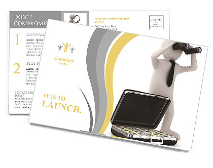 Man with binocular on white background. Isolated 3d image Postcard Template