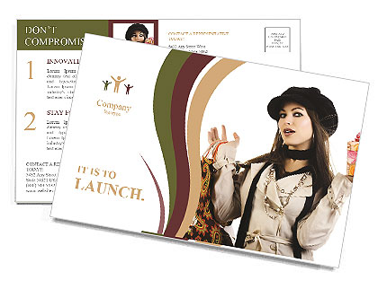 Beautiful girl holding a gift shop and in hand Postcard Template
