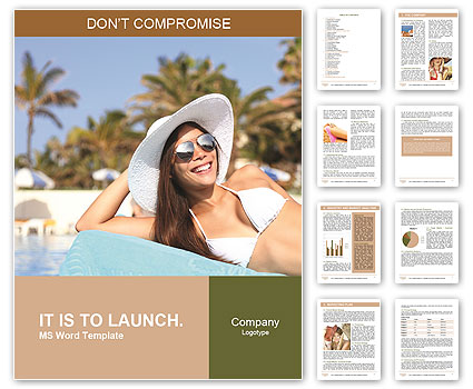 Beautiful girl sunbathes on a beach Word Template