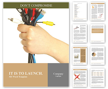 A lot of computer cables in hand Word Template
